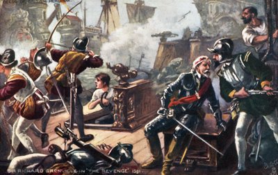 Sir Richard Grenville op de Revenge, Slag bij Flores, Azoren door English School